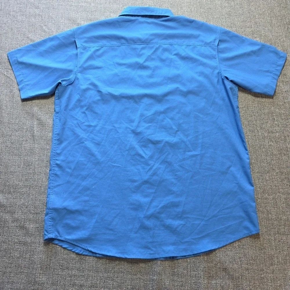 Columbia Omni Wick Men's Fishing Shirt Large Blue Short Sleeve Vented Pockets
